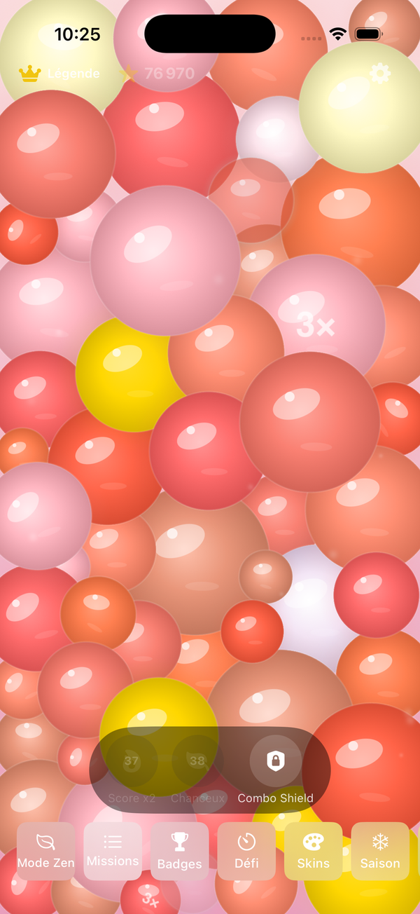 Gameplay PopRelax avec des bulles roses et corail