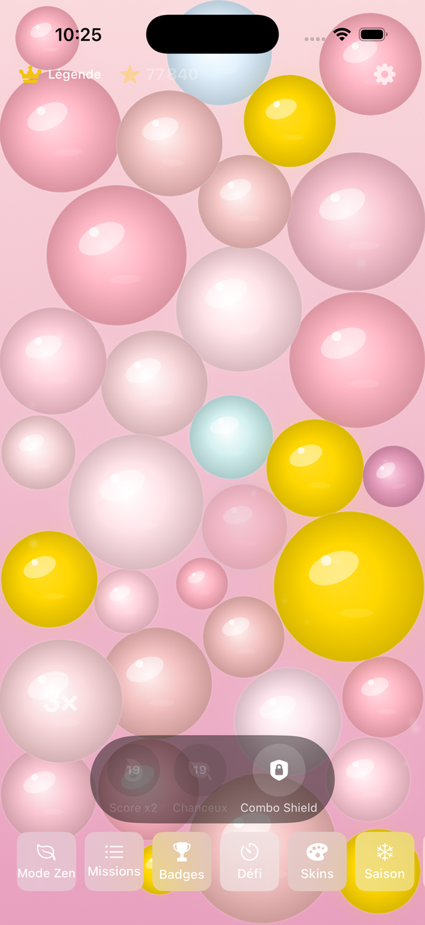 Gameplay PopRelax en mode zen avec des bulles roses pastel