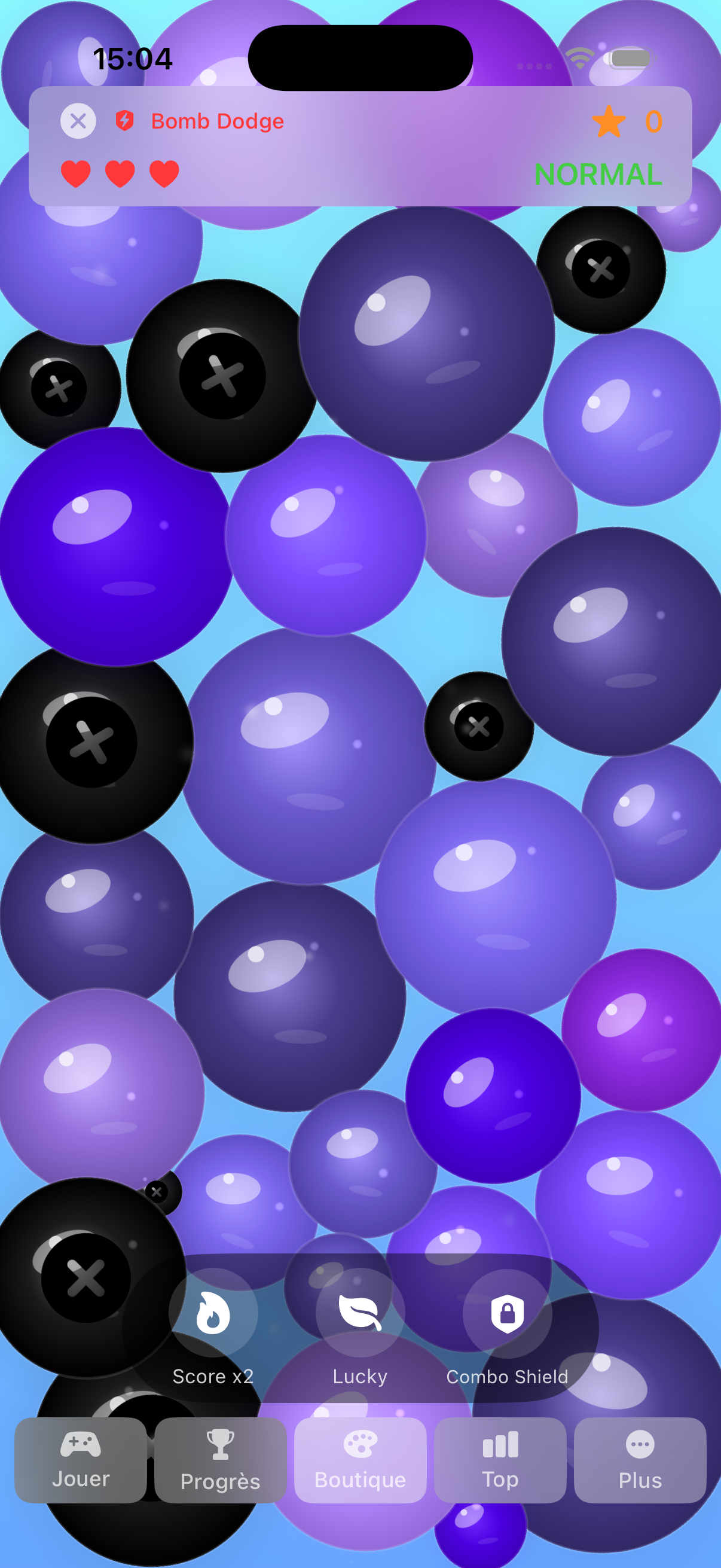 Mini-jeu Bomb Dodge dans PopRelax avec des bombes noires à éviter